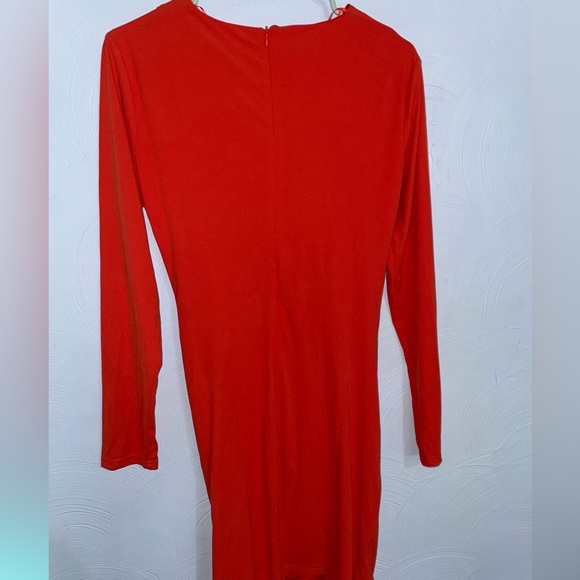 NWT Women’s Medium Zara Red/Orange Ruched Dress - Picture 3 of 4